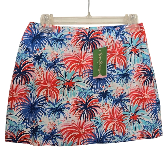 NWT Lilly Pulitzer Tate Feelin Sparks Fireworks Mini Skirt in Red White and Blue - Picture 2 of 4